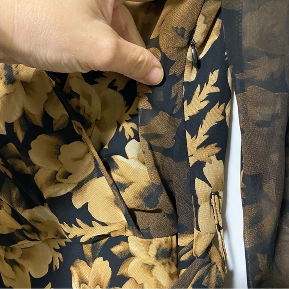 Floral black/ golden yellow chiffon maxi dress long  sleeve - Picture 5 of 15